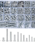 1080 Pcs Metric Screws Bolts and Nuts Assortment Kit with M3 M4 M5 M6 Cross Slotted Round Head Machine Screws in storage case.