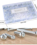 1080 Pcs Metric Screws Bolts and Nuts Assortment Kit with M3 M4 M5 M6 Cross Slotted Round Head Machine Screws neatly organized.