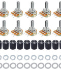 10 Pack 10K Linear Potentiometer Kit With Nuts And Washers And Aluminum Knob For Joysticks And Rotary Encoders, Durable Zinc Body