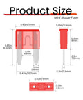 Product diagram of a Pack Of 25 10 Amp Mini Blade Fuses For Cars RVs Trucks SUVs Motorcycles And Boats High Conductivity Zinc Terminals.