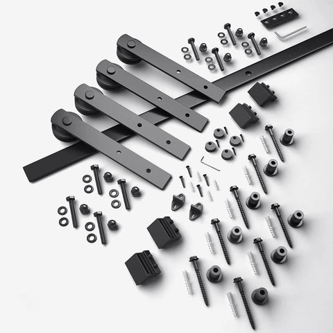 10FT Double Barn Door Hardware Kit with Heavy Duty Sliding Track for Two 30 Inch Door Panels, Carbon Steel Rails