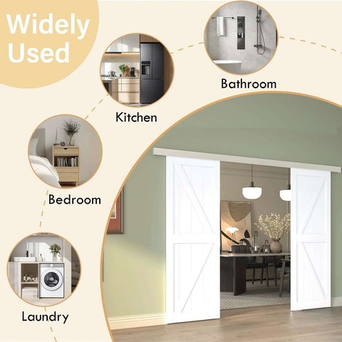 10ft Double Sliding Barn Door Hardware Kit With Low Clearance Aluminum Alloy Box Rail Rustproof Durable Track installed between rooms