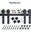 10 FT Double Door Sliding Barn Door Hardware Track Kit components with basic J pulley and screws, black powder coated finish