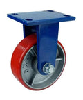 10" inch Caster Wheel 3307 Lbs Fixed Cast iron PU - Top Plate Mount in red and blue, designed for smooth motion in automation systems, 1-pack