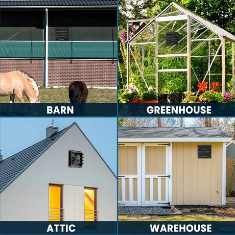 10 Inch Shutter Exhaust Fan With Speed Controller 647 CFM Beast Mode High Speed Vent Fan 1400 RPM Wall Mounted in barn, greenhouse, attic, and warehouse settings