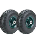2 pcs 10" flat free tires solid pneumatic tires wheels, 4.10/3.50-4 air less tires with 5/8 center bearings, for wheelbarrow uses