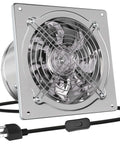 Beefy 10 Inch Metal Exhaust Fan With Switch And Damper 988 CFM Garage Ventilation Fan in silver, wall mount.