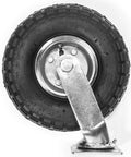 Close-up of a 10 inch pneumatic tire with air rubber wheel, showcasing swivel caster bolt on, ideal for carts and trolleys.