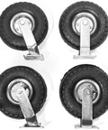 10 Inch Pneumatic Tire Set Of Four With Air Rubber Wheels Two Rigid Fixed And Two Swivel Caster Bolt On, top view