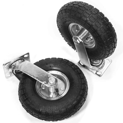 10 Inch Pneumatic Tire Set Of Four With Air Rubber Wheels Two Rigid Fixed And Two Swivel Caster Bolt On For Carts Furniture Trolleys