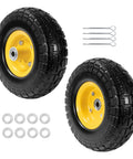 ✝️ 10" solid rubber tires and yellow wheels 4.10/3.50-4 (10 x 3.5) flat free tire with 5/8" bearings, heavy-duty
