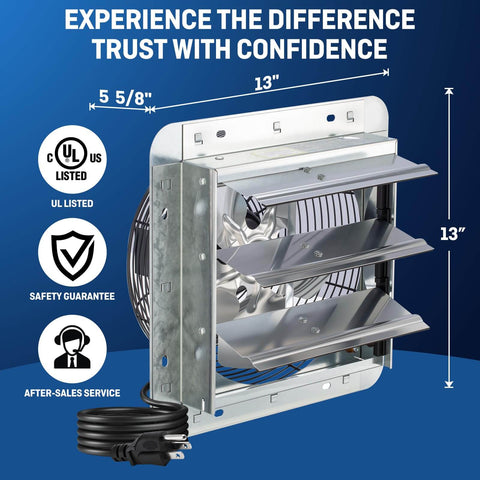 Powerful 10 Inch Wall Mounted Shutter Exhaust Fan With Automatic Shutter Thermostat And Variable Speed Controller 820 CFM