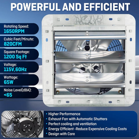 Powerful 10 Inch Wall Mounted Shutter Exhaust Fan With Automatic Shutter Thermostat And Variable Speed Controller 820 CFM Coverage