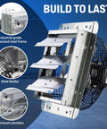Powerful 10 Inch Wall Mounted Shutter Exhaust Fan With Automatic Shutter Thermostat And Variable Speed Controller, showing steel frame and blades