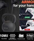 10 Mil Nitrile Disposable Gloves Heavy Duty Chemical Resistant Diamond Grip with 30lb kettlebell and texture details