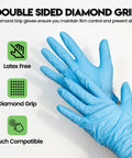 10 Mil Nitrile Heavy Duty Gloves With Diamond Grip For Mechanics Auto Repair, blue gloves with diamond texture.