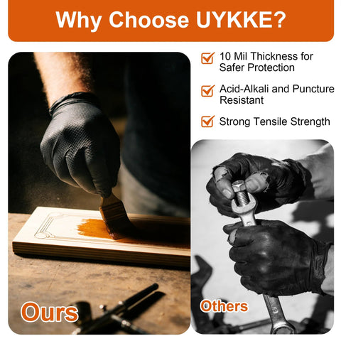Person wearing Thick 10Mil Nitrile Gloves Diamond Textured Heavy Duty Latex Free Disposable while painting and working on bolts