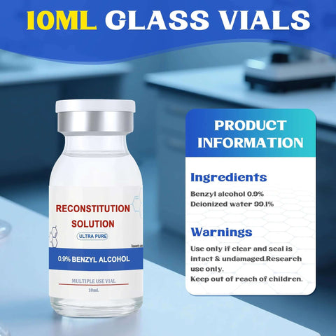 10ml Glass Vial Solution With Triple Seal Hermetically Sealed For Contamination Free Storage And Clear Visual Inspection displayed on table with product information details.