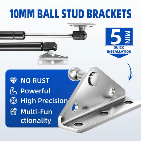 10mm Ball Stud Mounting Bracket Kit For Universal Gas Struts Lift Supports And Shocks with angled and flat brackets, steel