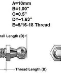 Diagram of 4 Pack 10mm Ball Studs With Hardware For Gas Lift Support Struts 5/16-18 Thread 1 Inch Long Shank Zinc Plated