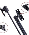 Close-up view of 10mm Ball Stud Gas Spring Mounting Bracket Kit with L and flat type brackets on gas shocks