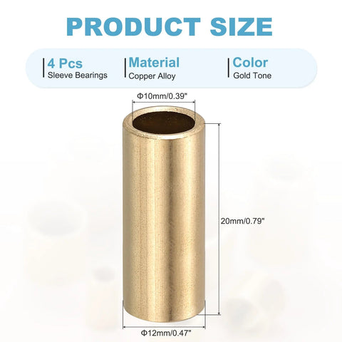 10mm Bore Sleeve Bearings 12mm Outer Diameter 20mm Length Self Lubricating Cast Brass Bushing Pack Of 4 Gold Tone Finish