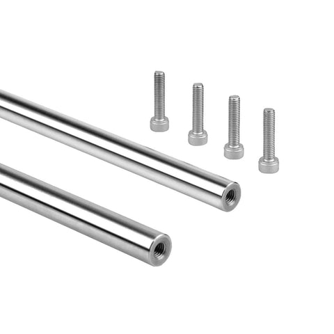 10mm Chrome Plated Linear Rods 200mm Long, 2pcs Solid Linear Motion Shafts with M5 Internal Threaded Ends, mounting bolts visible