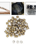 10 Mm Metal Studs And Claw Rivets Set For Clothing And Fabric Crafting, 100 Pcs shown with embellishment examples on accessories