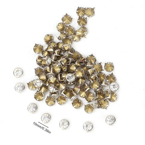 10 Mm Metal Studs And Claw Rivets Set For Clothing And Fabric Crafting, 100 Pcs displayed with reflective copper finish.