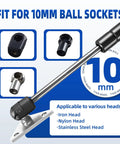 Image showing 10mm ball sockets for use with gas struts, featuring iron, nylon, and stainless steel heads.