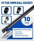 Gas Struts Mounting Bracket 10mm Ball Stud Kit with iron, nylon, stainless steel heads, and bracket, text about compatibility.