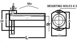 Technical diagram of ✝️ SMST10GWUU NB 10mm Slide Bush Bushings Miniature Motion Linear Bearing showing dimensions and mounting holes.