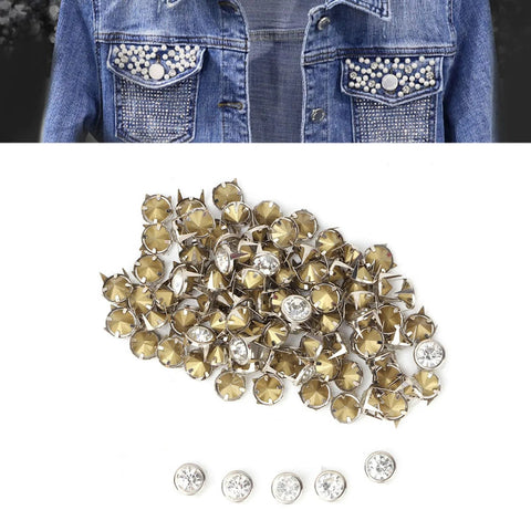 10 Mm Metal Studs And Claw Rivets Set For Clothing And Fabric Crafting, 100 Pcs shown with denim jacket