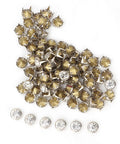 10 Mm Metal Studs And Claw Rivets Set For Clothing And Fabric Crafting, 100 Pcs displayed in a pile, showcasing copper and clear embellishments.