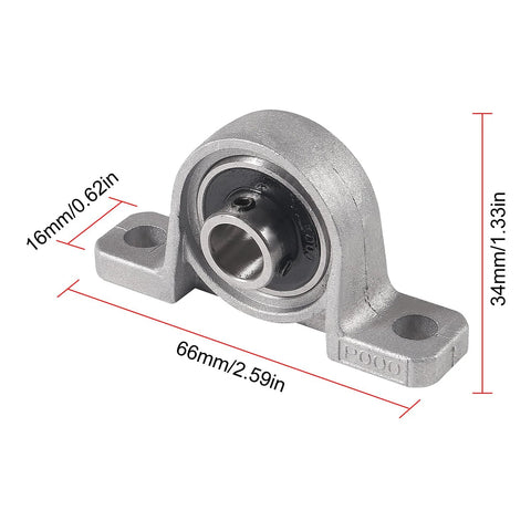 Six Pack KP000 10mm Pillow Block Bearing Self Aligning Mounted Flange Zinc Alloy Base with dimensions highlighted