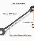 10mm Ratchet Wrench With 12 Point Design Ratcheting Combination Metric Wrench Industrial Grade Gear Spanner 72 Tooth Ratchet Chrome Vanadium Steel Forged And Heat Treated For Maximum Durability with clear size marking, CR-V steel, and corrosion-resistant surface.