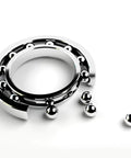 10mm Stainless Steel Bearing Balls G100 Precision 304 Grade Dope 20 Pack for Smooth Friction Corrosion Resistant High Grade Robotics and Machinery Bearings Industrial Quality and Reliability shown in open bearing cage with loose balls.