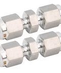 Two 10mm 316 Stainless Steel Compression Fitting Union Straight Tube Connectors, corrosion resistant and ideal for industrial use.