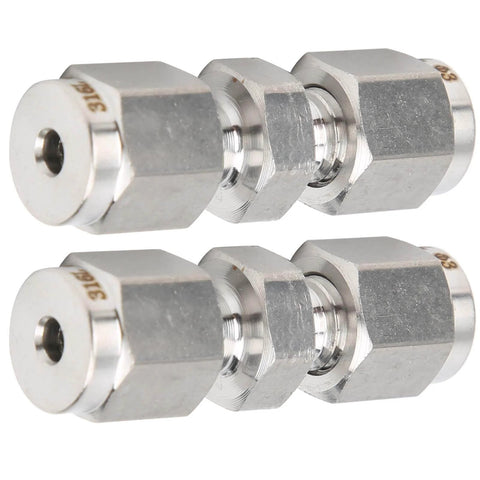 Pair of 10mm 316 Stainless Steel Compression Fitting Union Straight Tube Connectors for industrial applications
