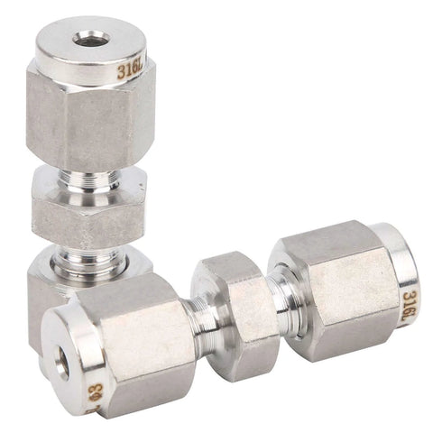 Close-up view of 10mm 316 Stainless Steel Compression Fitting Union Straight Tube Connector for industrial use