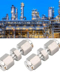 10mm 316 Stainless Steel Compression Fitting Union Straight Tube Connector with industrial petrochemical background