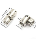 2 Pcs 10mm to 10mm Universal Joint Shaft Coupling with Screws for Motor, showing dimensions and material close-up.