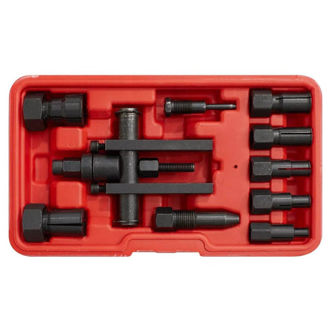 10pc Bridge Bearing Puller Set in red case showing various-sized collets and extractors for removing bearings