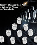 10 pcs 304 stainless steel push fit ball spring plungers with 5mm x 6mm body displayed on a digital background
