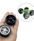 Hand holding wheels from 10PCS Toy Car Wheels 40mm Rubber Tire Wheels with Metal Shaft for RC Car Truck DIY Model Toy Wheel Replacement Accessories