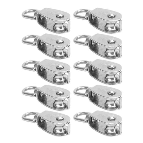 10Pcs M15 Pulley Block 304 Stainless Steel Heavy Duty Traction Wheel Single/Double Wheel Lifting Rope Block(Single)