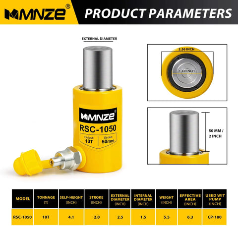 Image of 10T 50mm/2" Stroke Hydraulic Cylinder Jack Porta Power Ram Jack Single Acting Lifting Cylinder with dimensions and specifications.