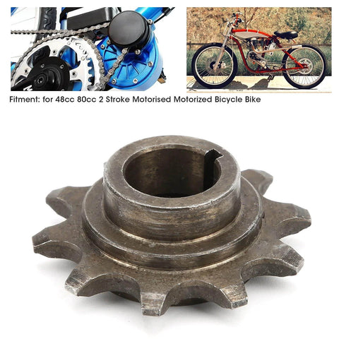 10T Iron Alloy Front Sprocket Cog For 415 Chain Motorized Gear Replacement Direct Fit Easy Installation shown with motorized bicycle fit