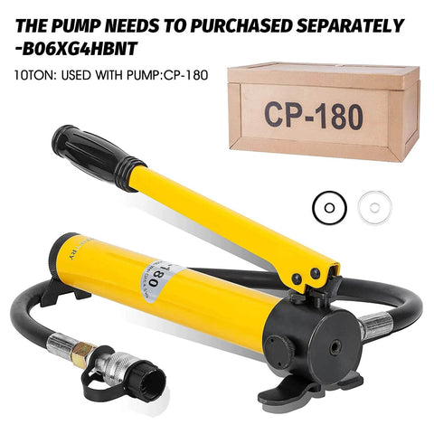 ✝️ 10 ton Hydraulic Ram Jack Cylinder Short Type 2” Stroke Porta Power Ram with yellow handle and pump box for shipping building construction