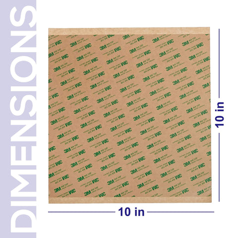 Double Sided Adhesive Transfer Tape For 3D Printing Build Plates, 10x10 inch size, flat view with measurement display